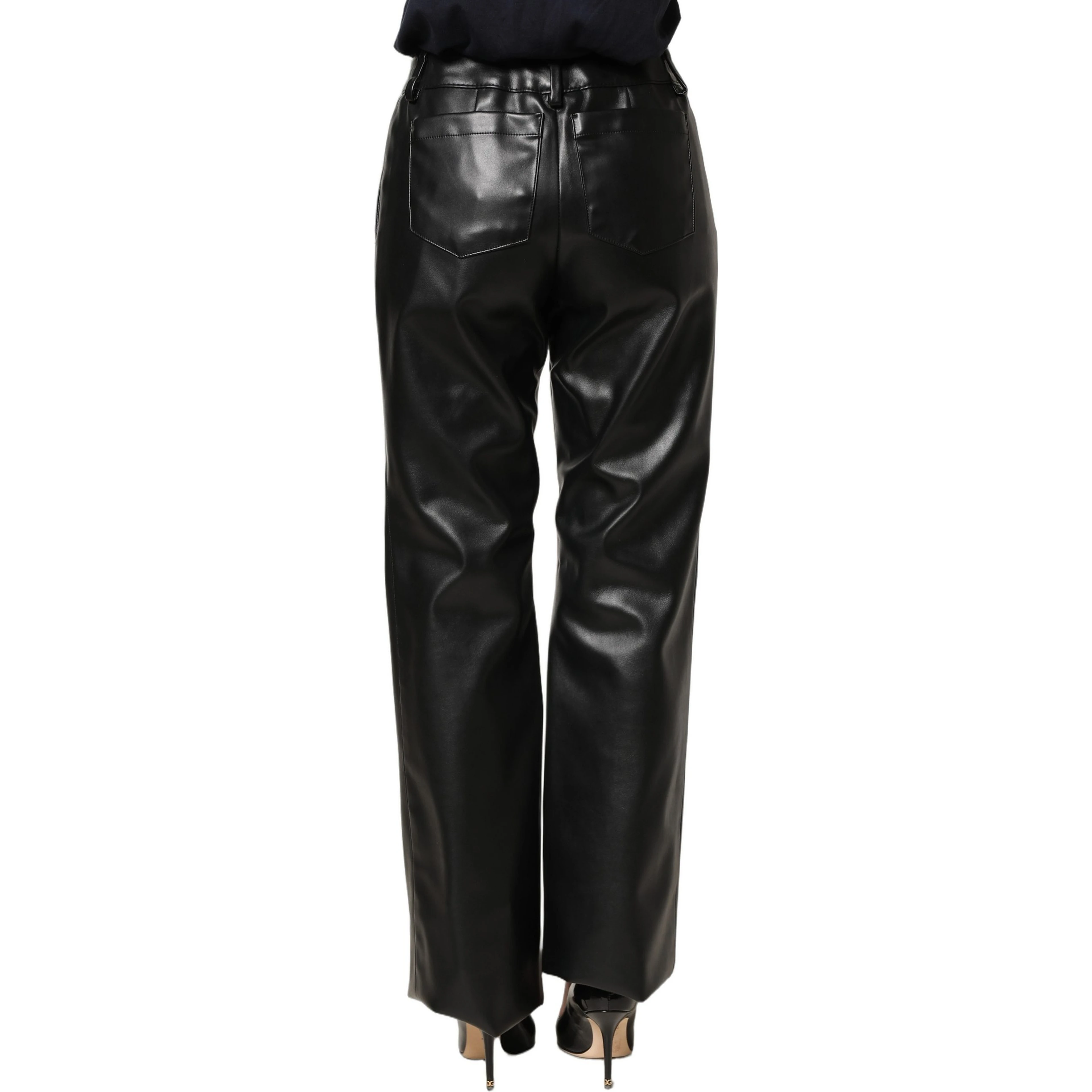 Black PU Leather High Waisted Trouser Pants
