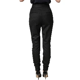 Black Wool High Waisted Logo Trouser Pants