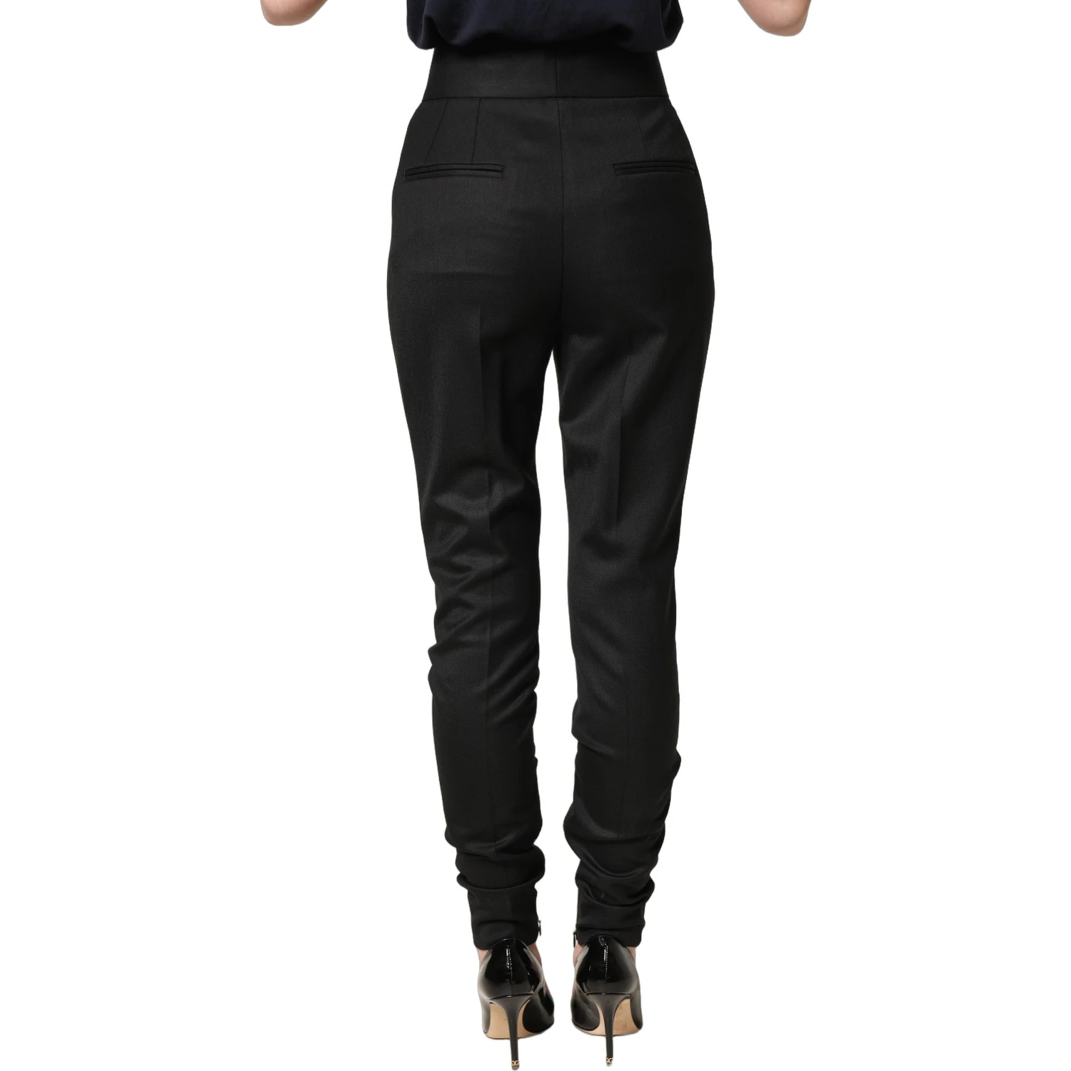 Black Wool High Waisted Logo Trouser Pants