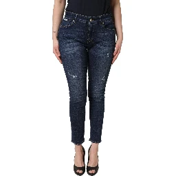 Blue Distressed Skinny Cotton Denim Jeans