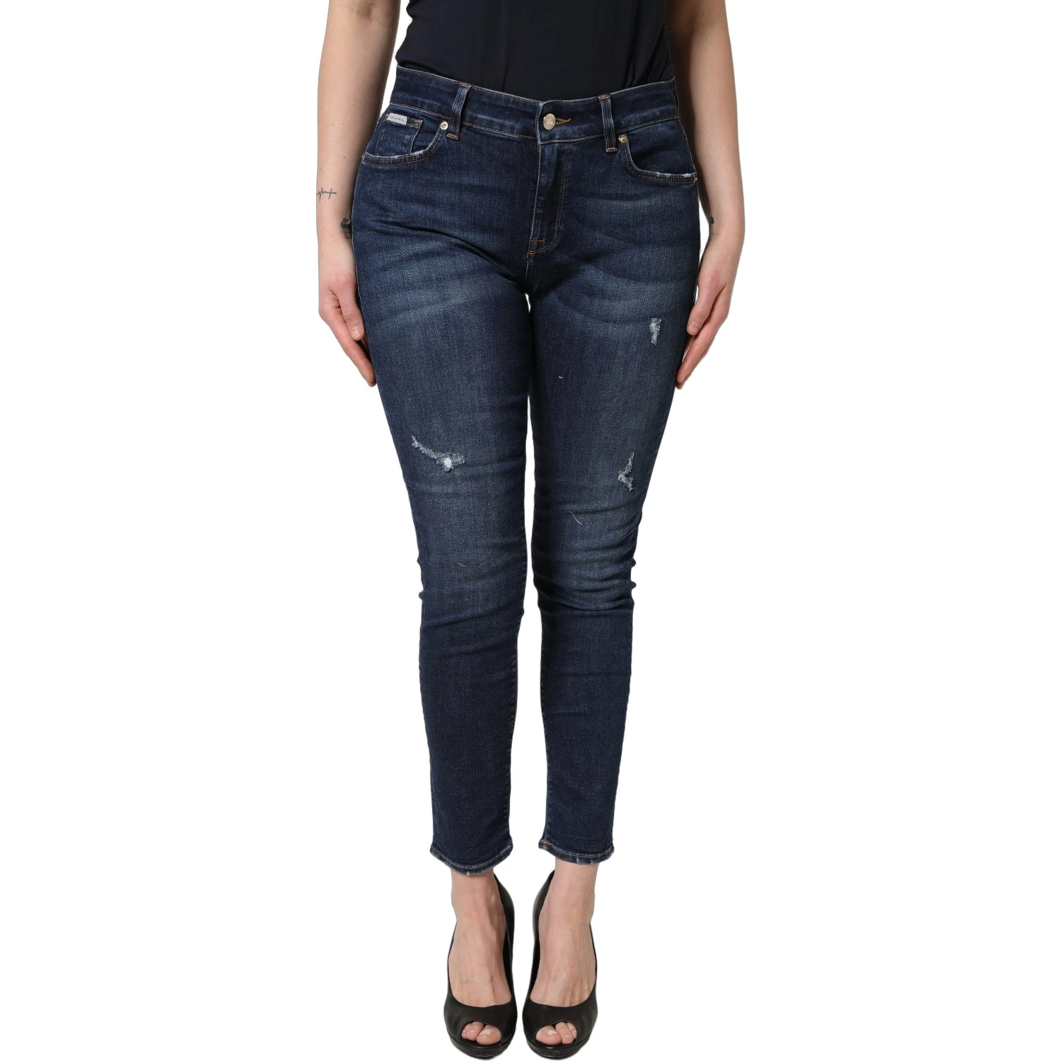 Blue Distressed Skinny Cotton Denim Jeans
