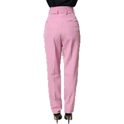 Pink High Waisted Polyester Trouser Pants