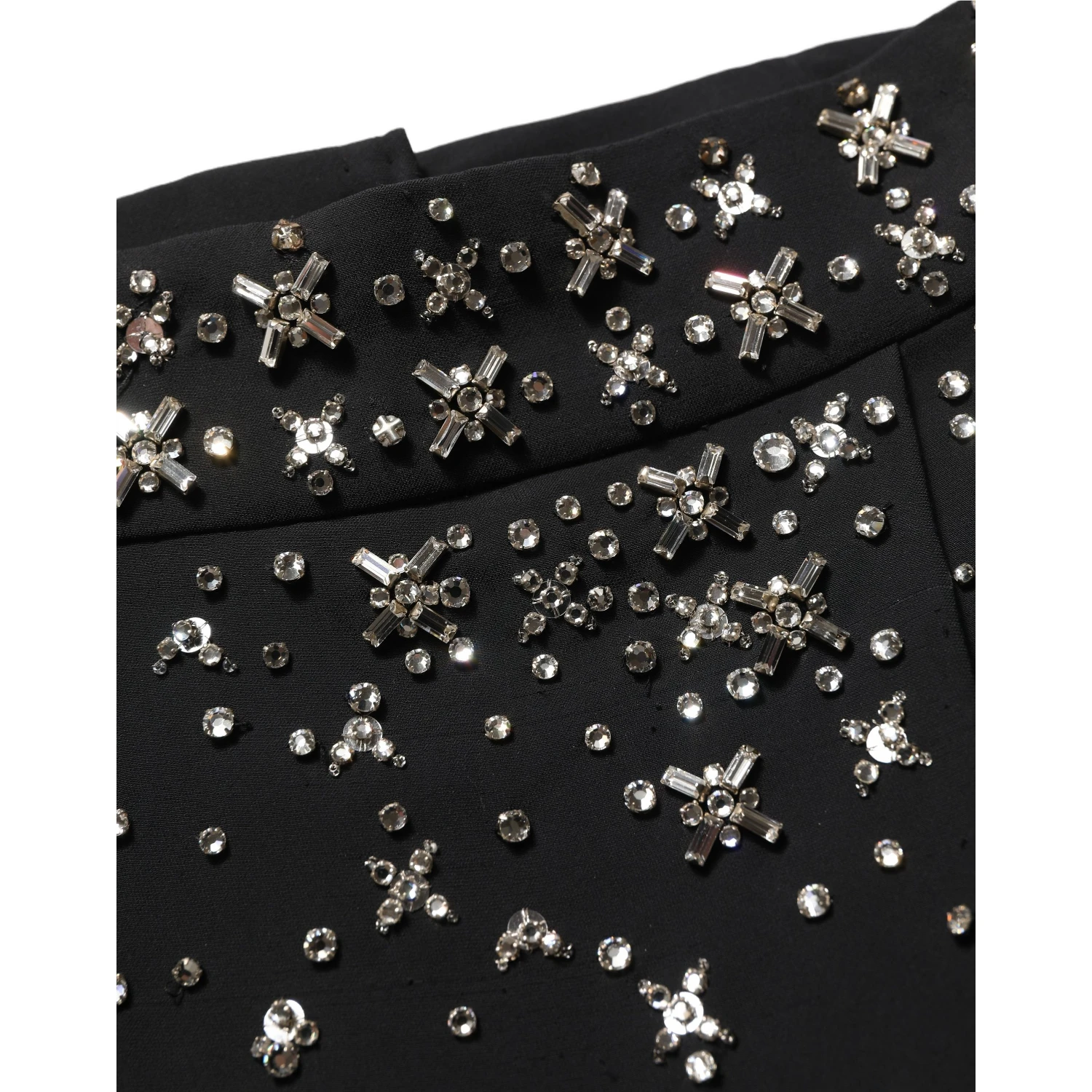 Black Crystal Embellished High Slit Skirt