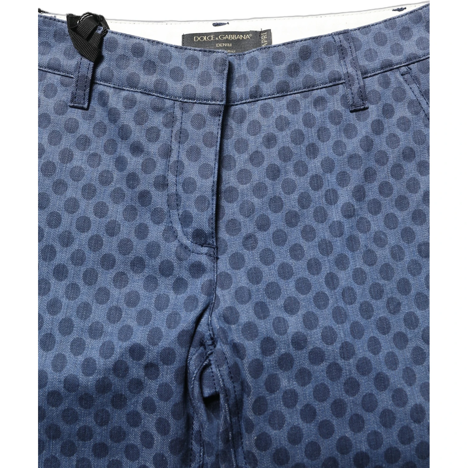 Blue Polka Dotted Slim Fit Capri Denim Jeans