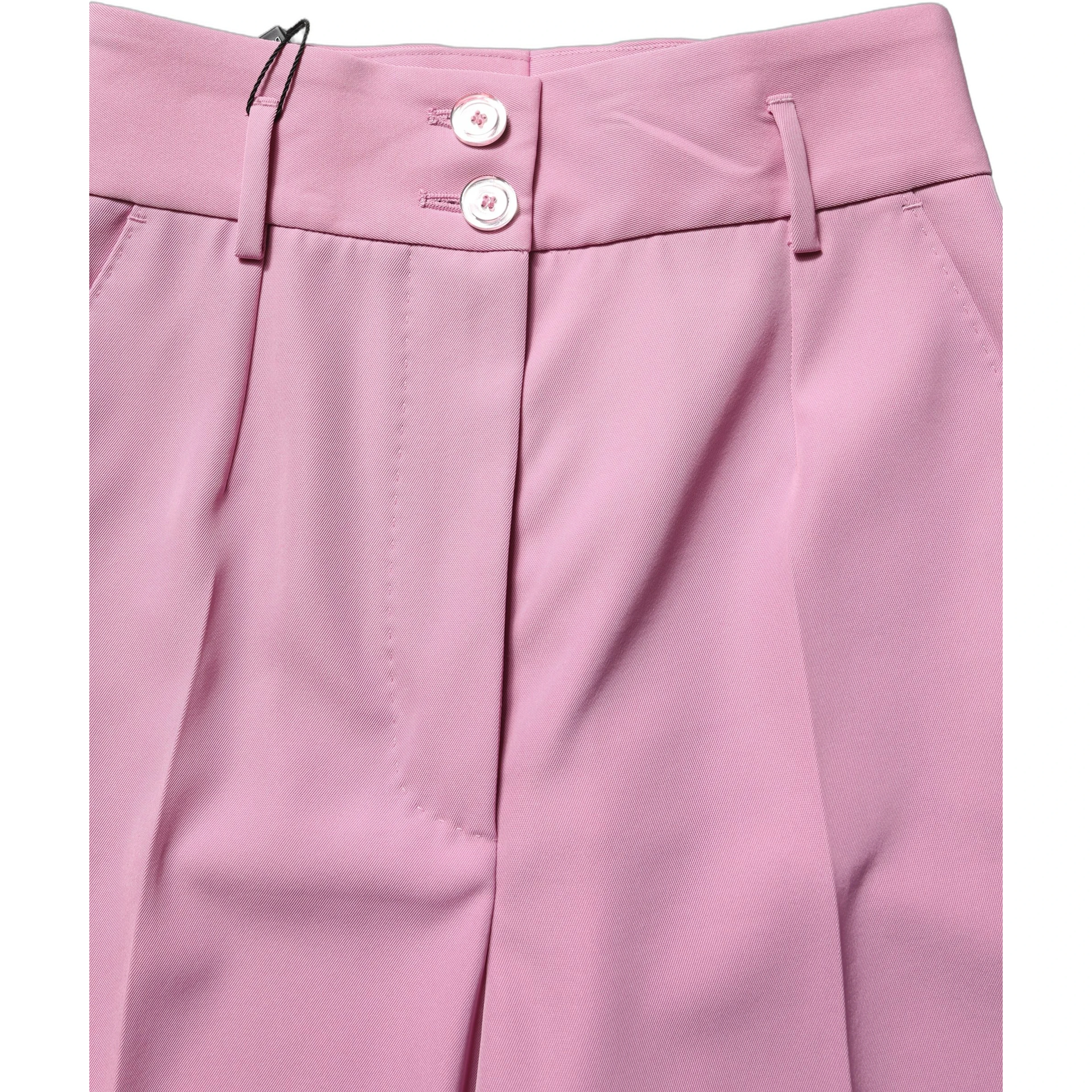 Pink High Waisted Polyester Trouser Pants
