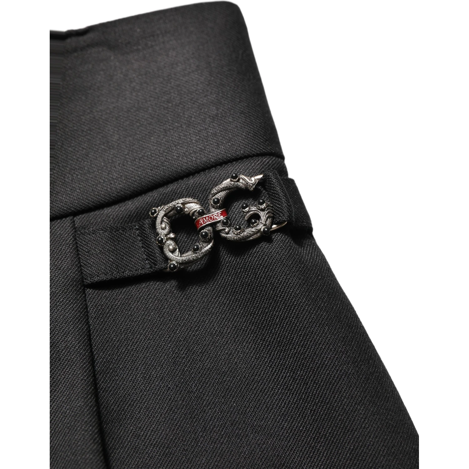 Black Wool High Waisted Logo Trouser Pants