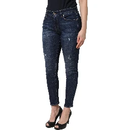 Blue Distressed Skinny Cotton Denim Jeans