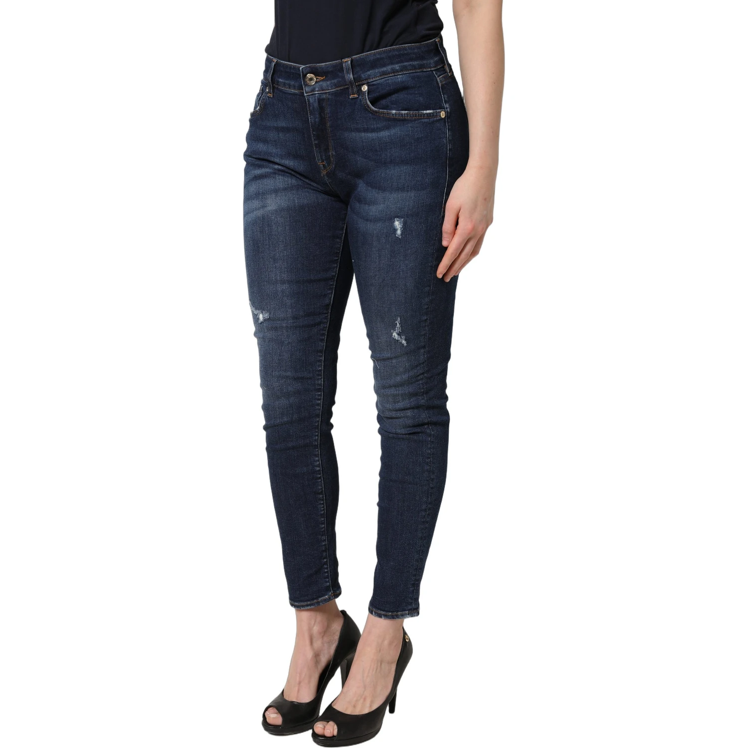 Blue Distressed Skinny Cotton Denim Jeans