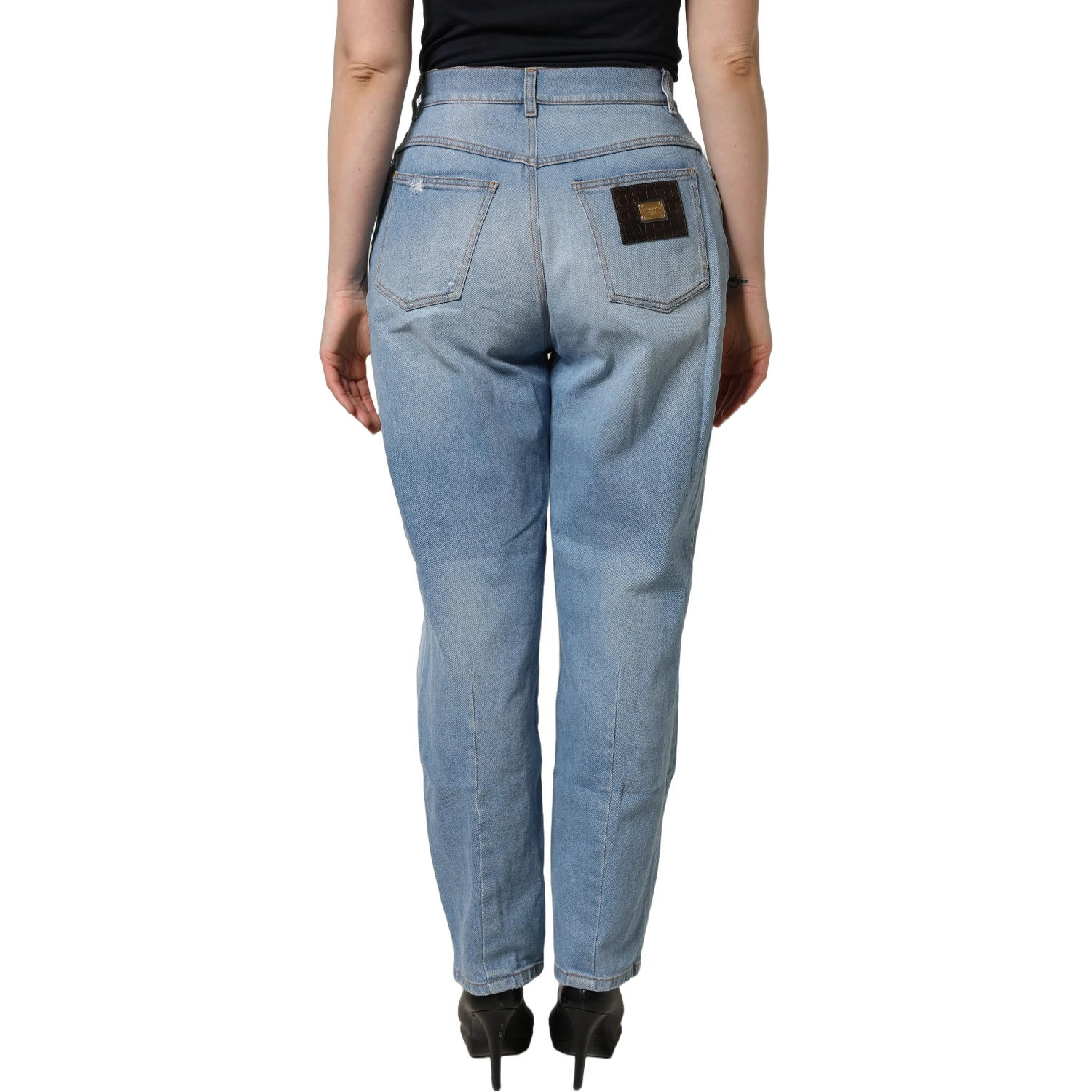 Blue Distressed Pleated Cotton Denim Jeans