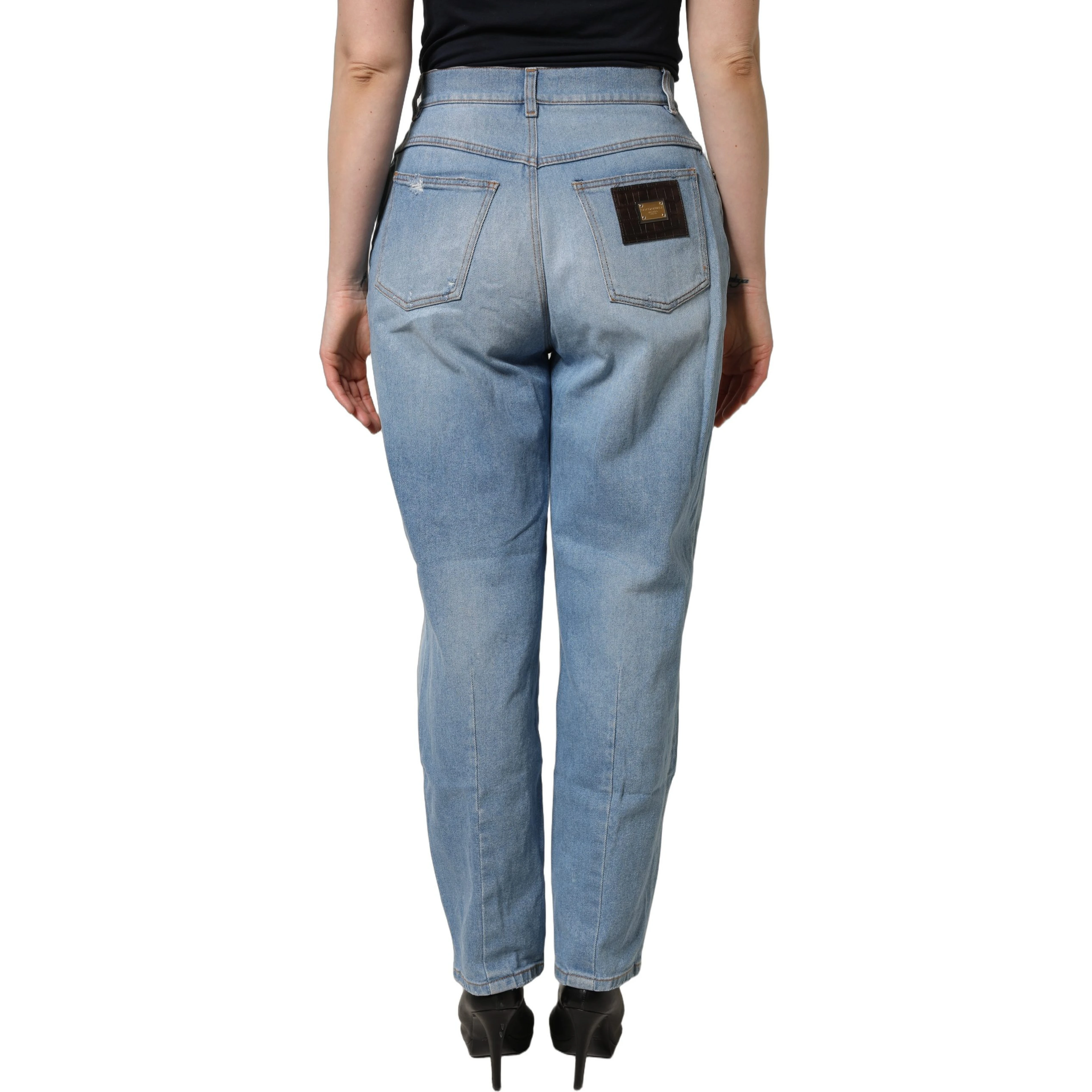 Blue Distressed Pleated Cotton Denim Jeans