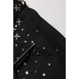 Black Crystal Embellished High Slit Skirt