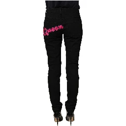 Black Queen Embroidery PRETTY Denim Jeans