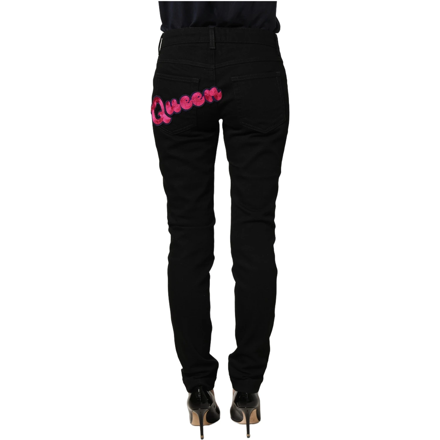 Black Queen Embroidery PRETTY Denim Jeans