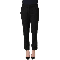 Black Mid Waisted Polyester Trouser Pants