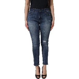 Blue Tattered Skinny Mid Waist Denim Jeans