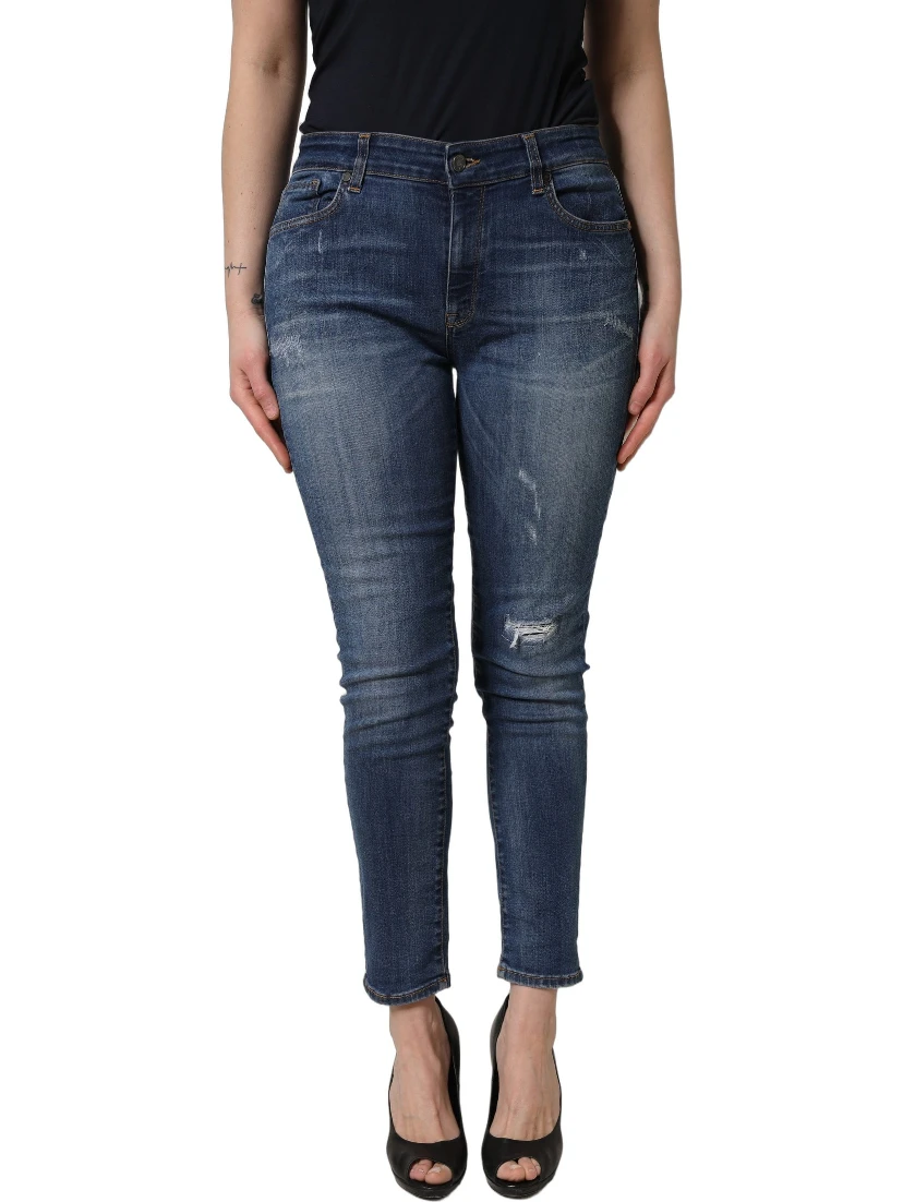 Blue Tattered Skinny Mid Waist Denim Jeans