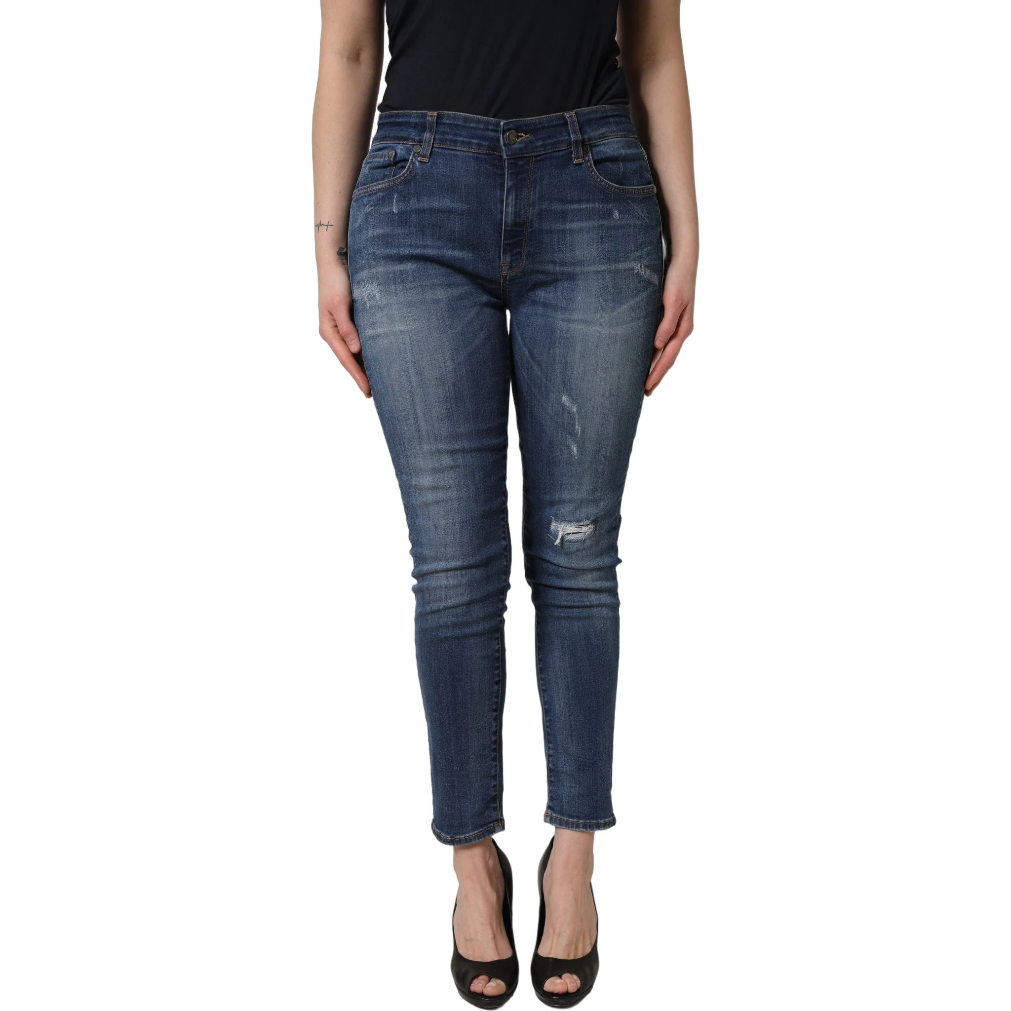Blue Tattered Skinny Mid Waist Denim Jeans