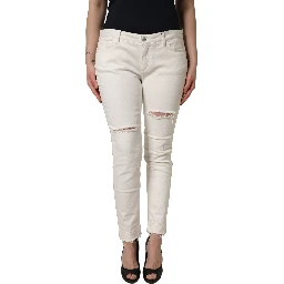 White Tattered Skinny Cotton Denim Jeans