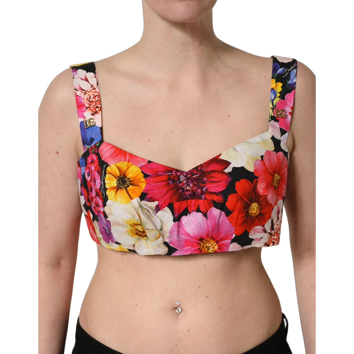 Multicolor Floral Cropped Bustier Tank Top