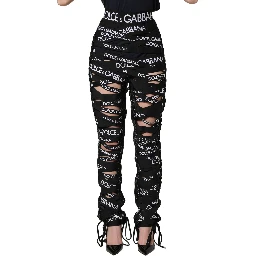 Black Logo Tape Cut Out Skinny High Waist Pants