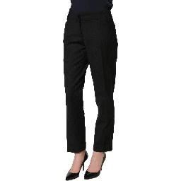 Black Mid Waisted Polyester Trouser Pants