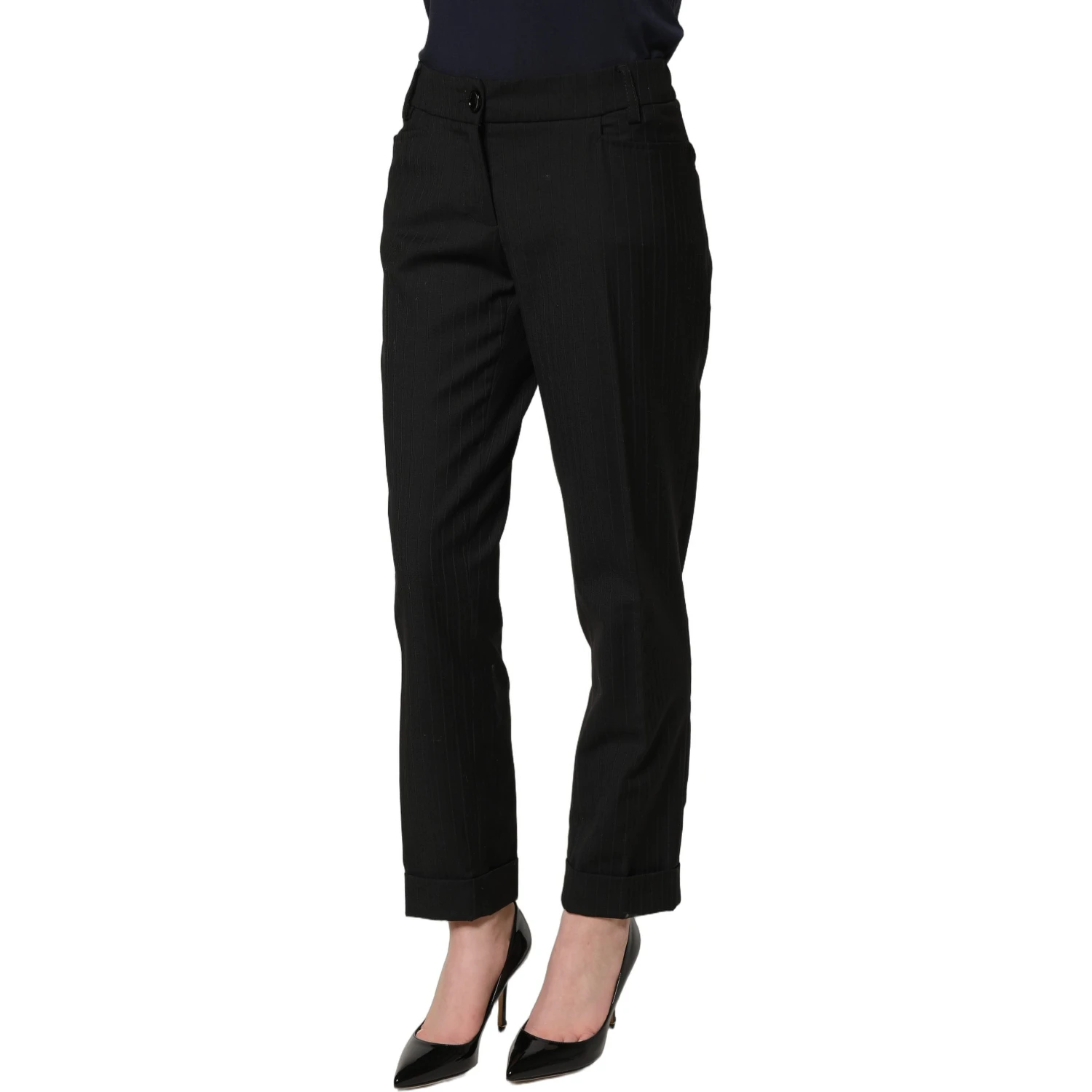 Black Mid Waisted Polyester Trouser Pants