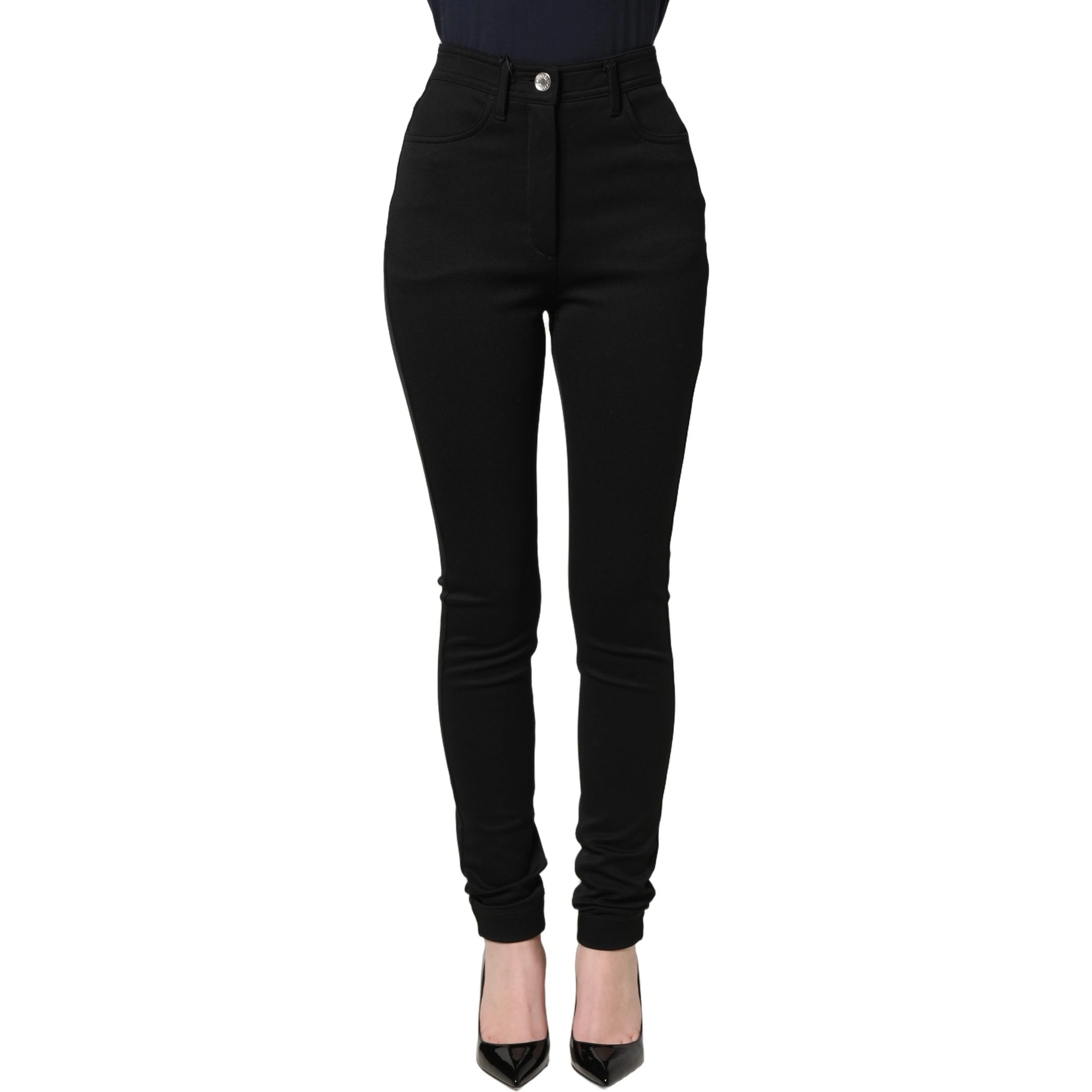 Black Nylon Stretch Skinny High Waist Pants