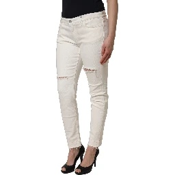 White Tattered Skinny Cotton Denim Jeans
