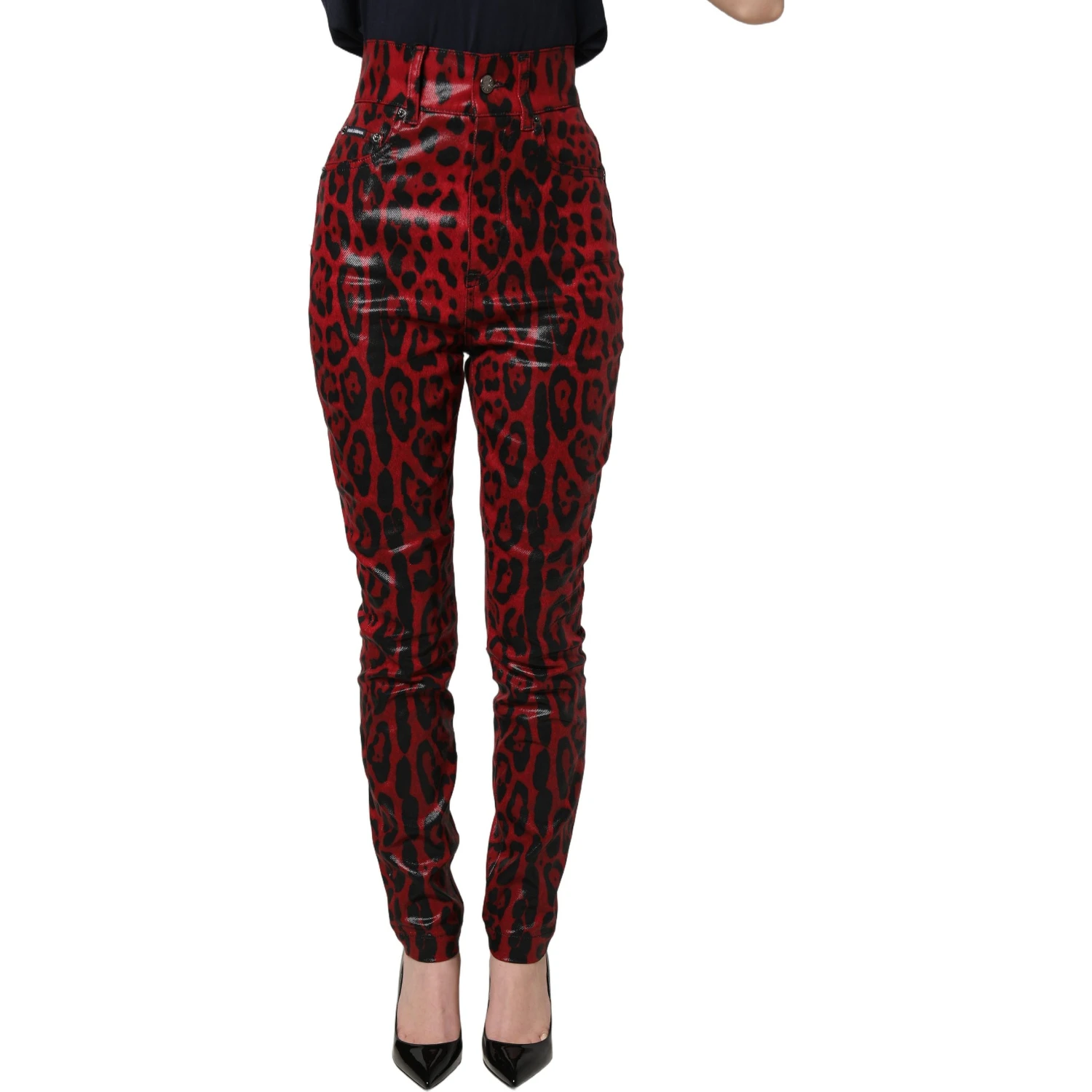 Red Leopard Skinny High Waist Denim Jeans