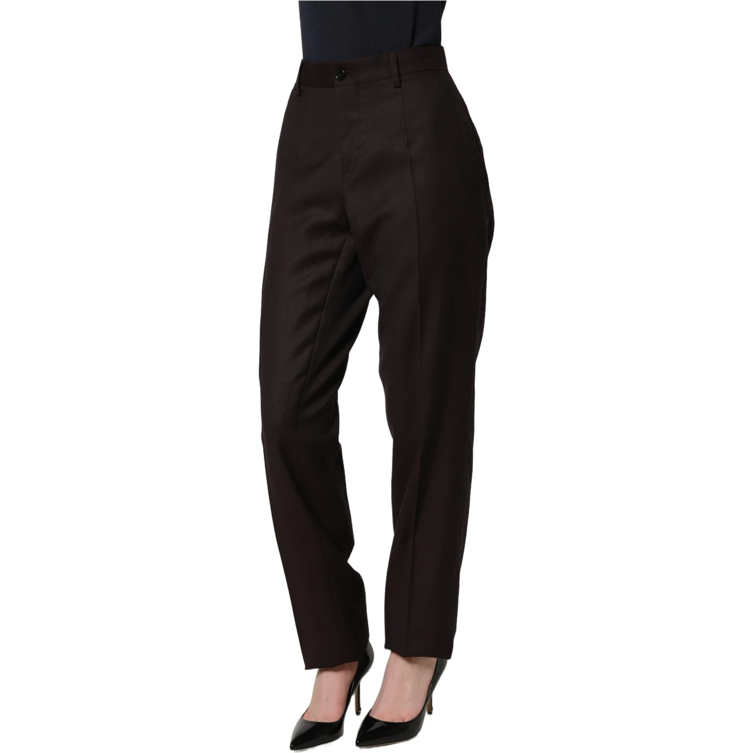 Brown Straight Leg Dress Silk Trousers Pants