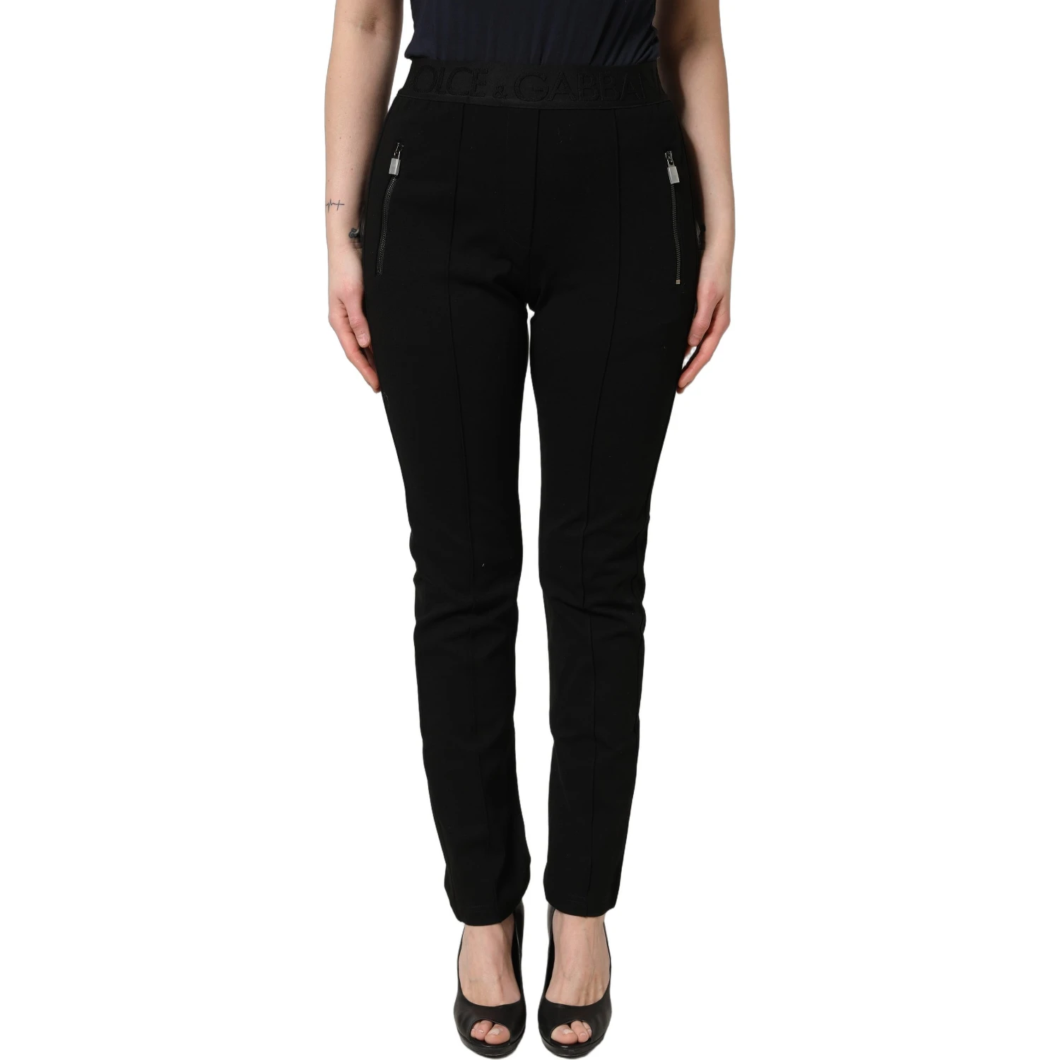 Black Viscose Mid Waist Skinny Trouser Pants