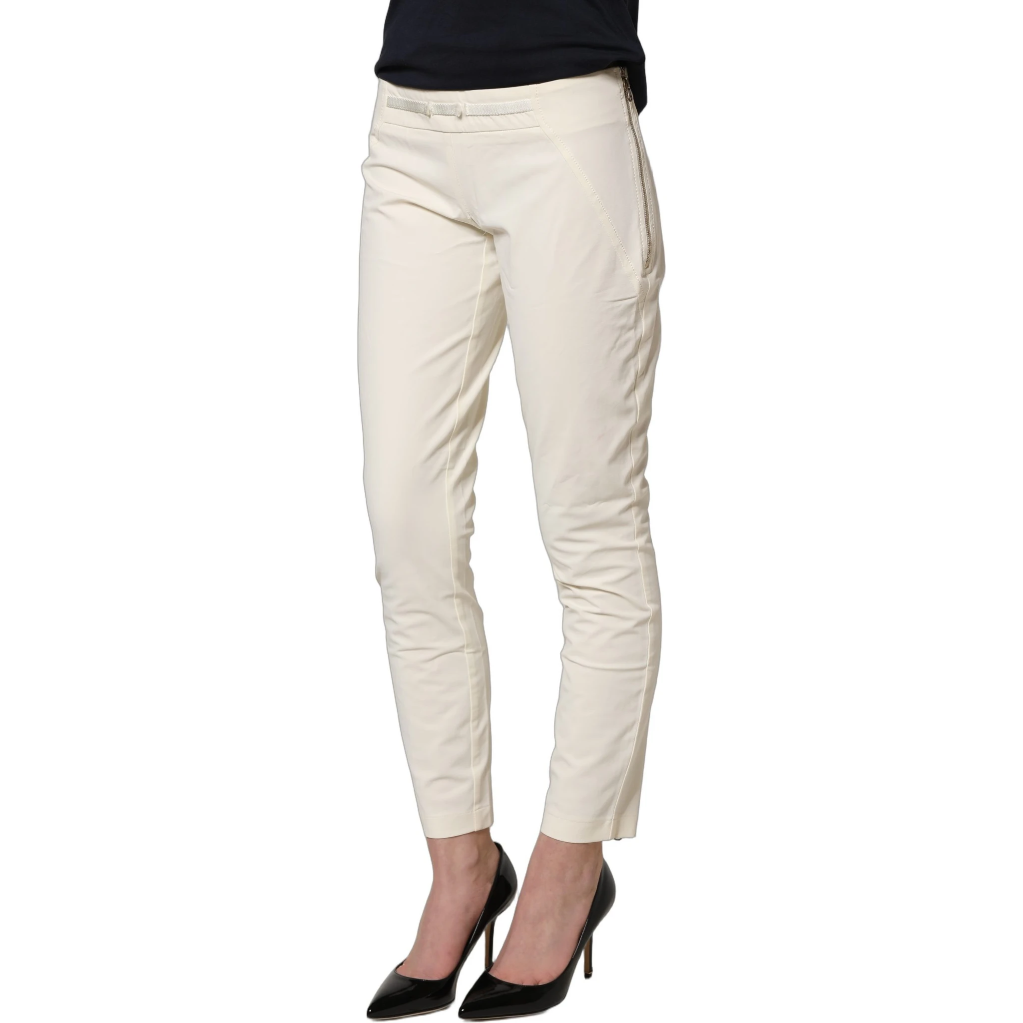White Low Waist Skinny Women Trouser Pants