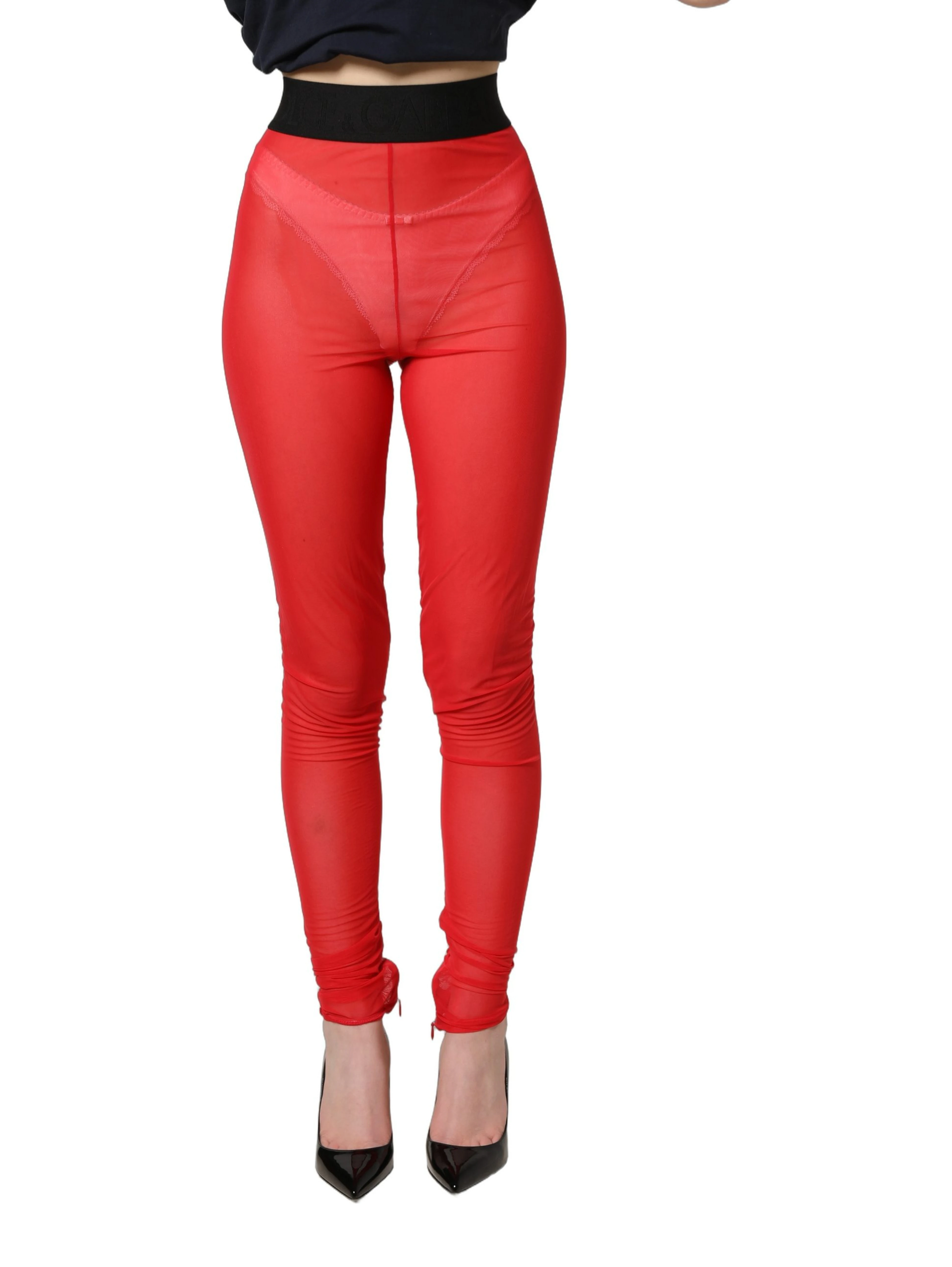 Red Nylon Stretch Slim Legging Trouser Pants