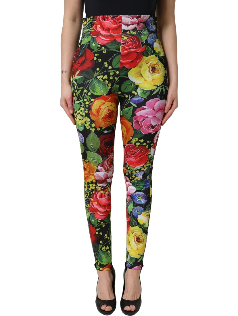 Multicolor Floral Stretch Jersey Leggings Pants