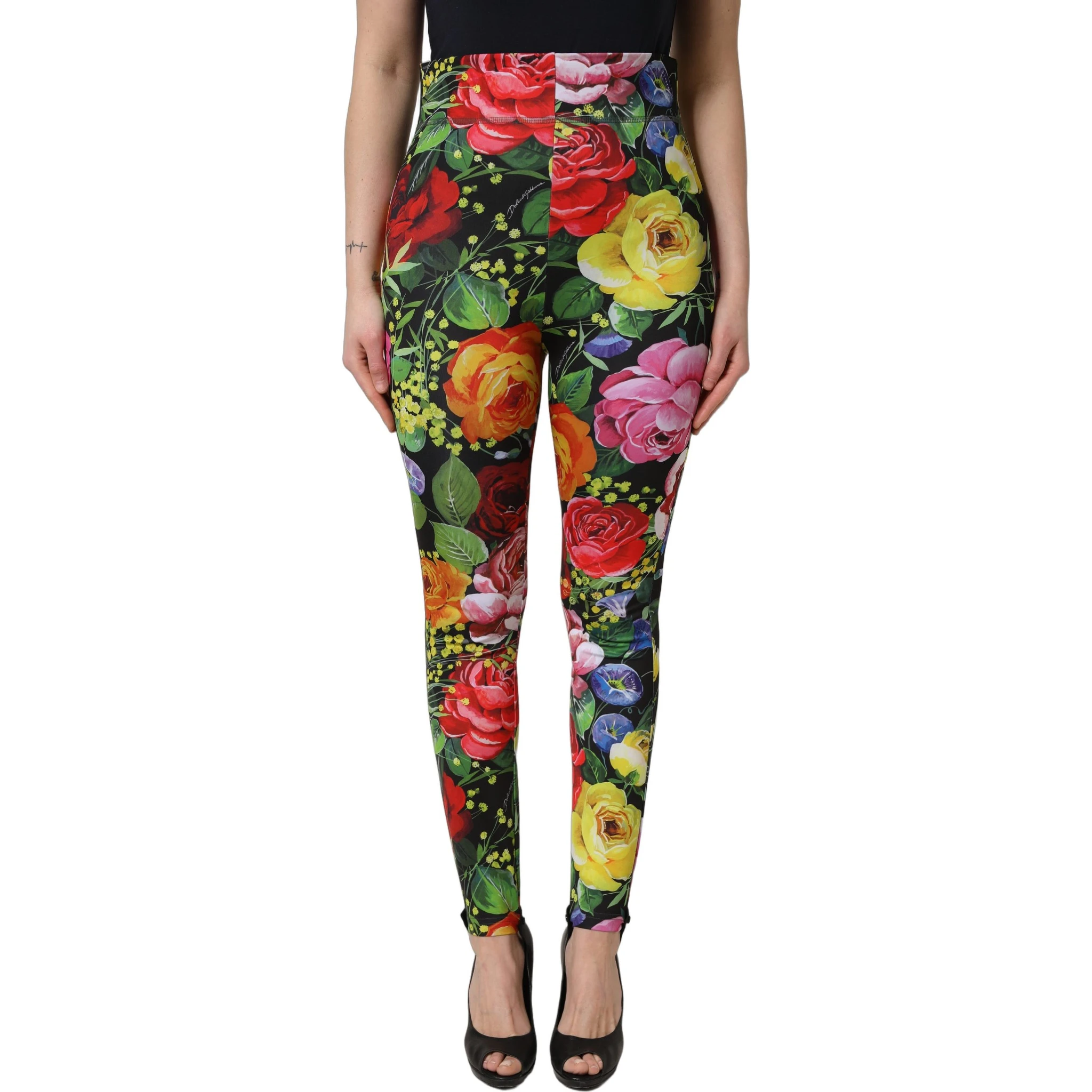 Multicolor Floral Stretch Jersey Leggings Pants