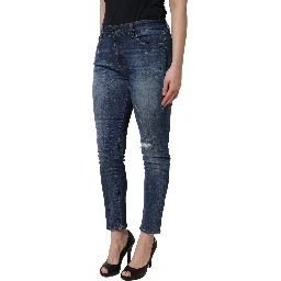 Blue Tattered Skinny Mid Waist Denim Jeans