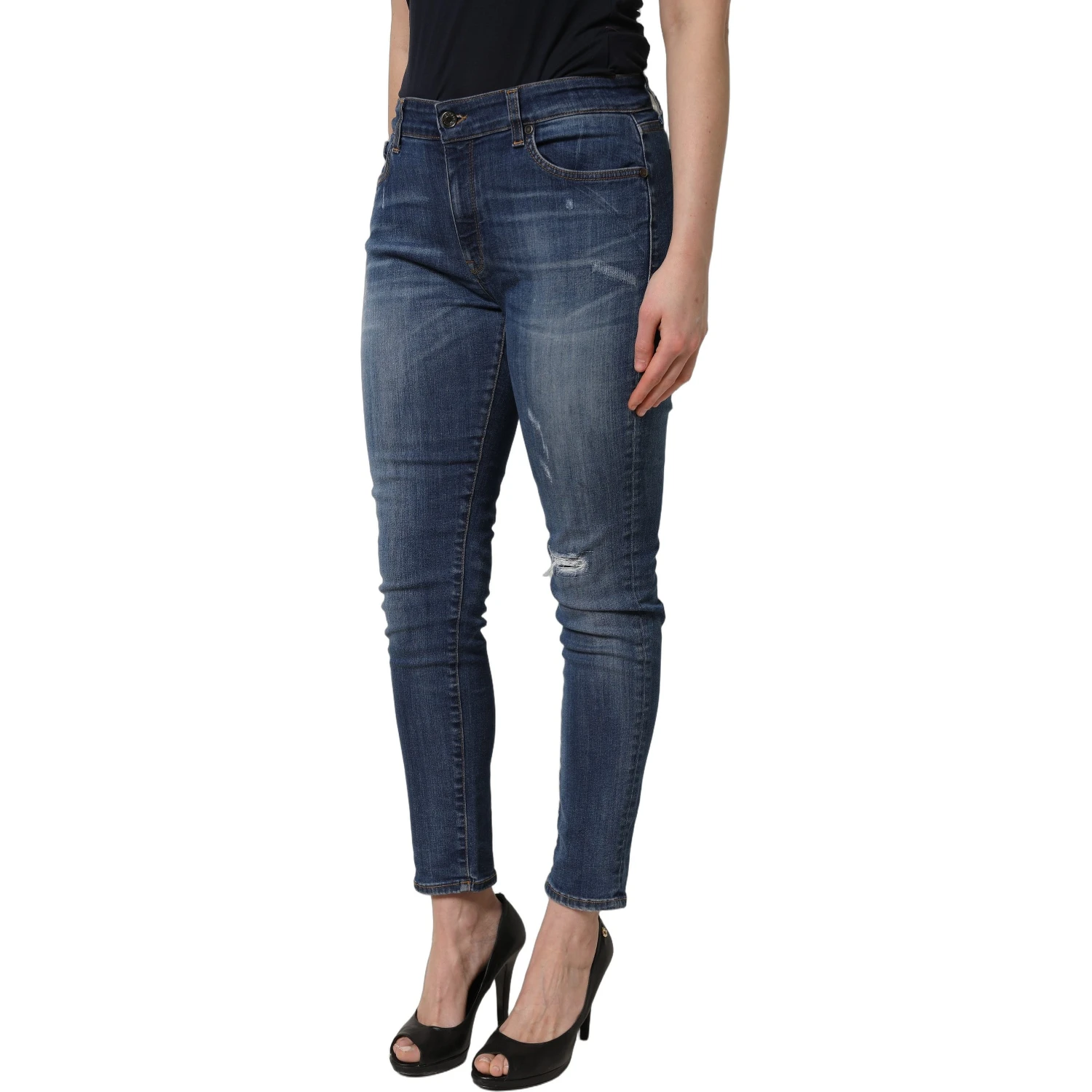 Blue Tattered Skinny Mid Waist Denim Jeans