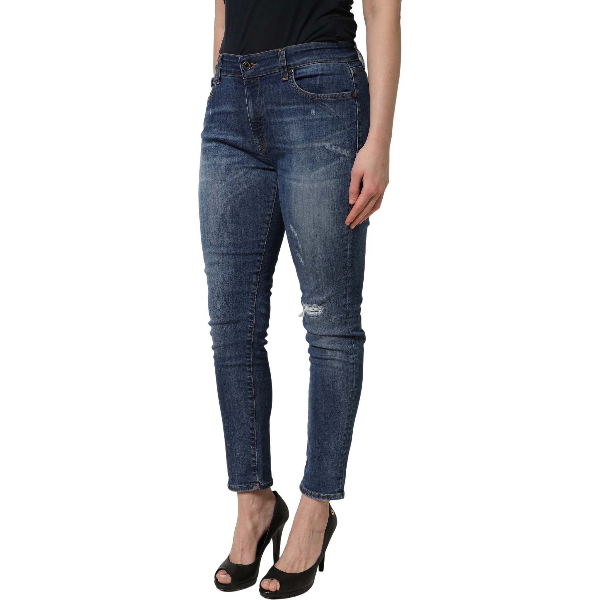 Blue Tattered Skinny Mid Waist Denim Jeans