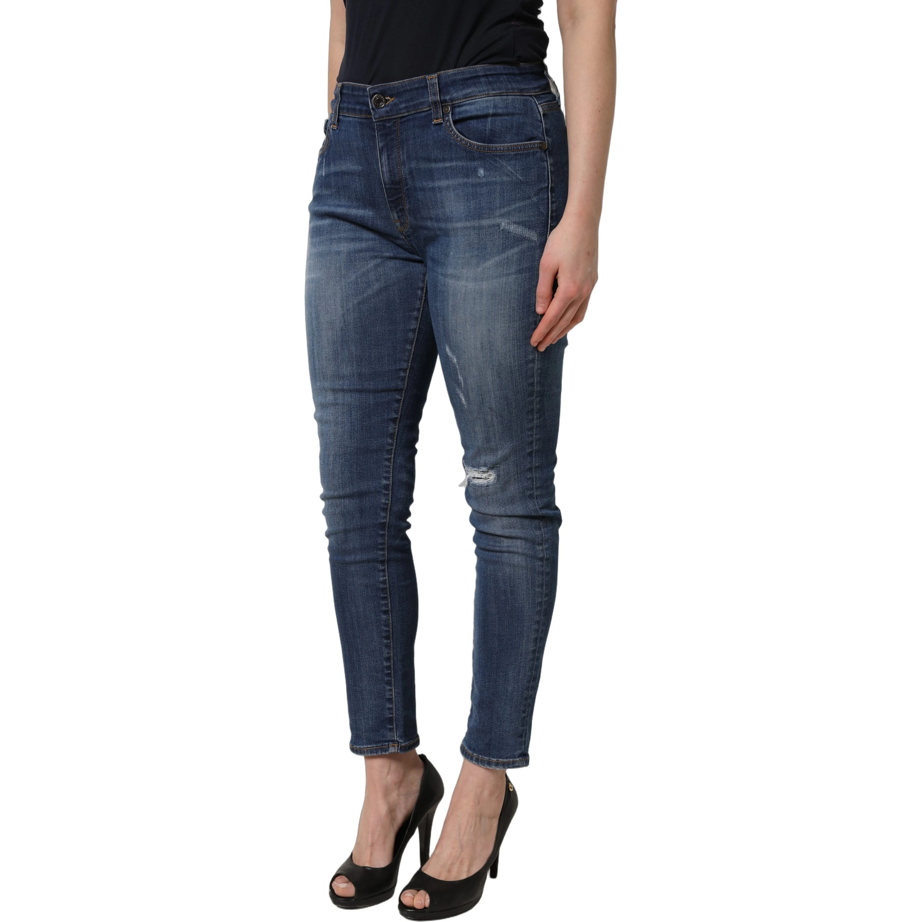 Blue Tattered Skinny Mid Waist Denim Jeans