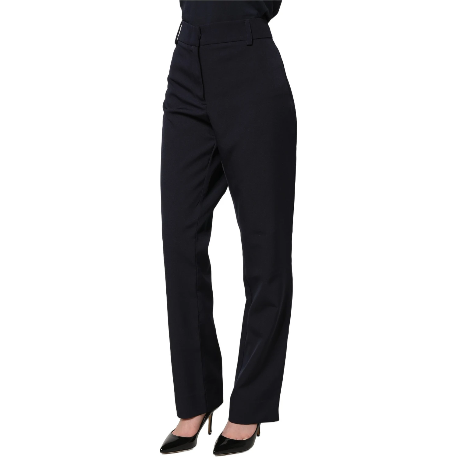 Dark Blue High Waist Straight Dress Formal Trouser Pants