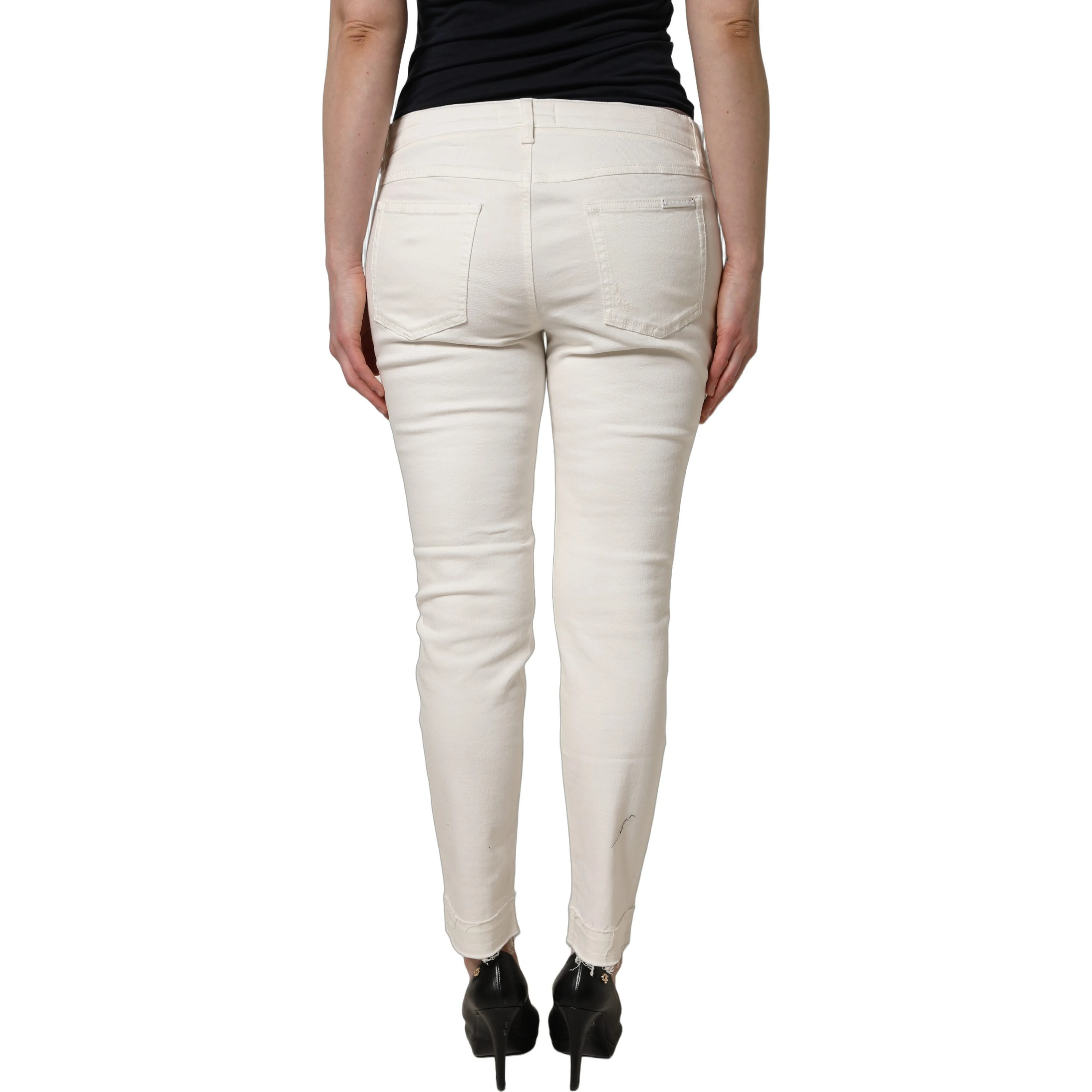 White Tattered Skinny Cotton Denim Jeans
