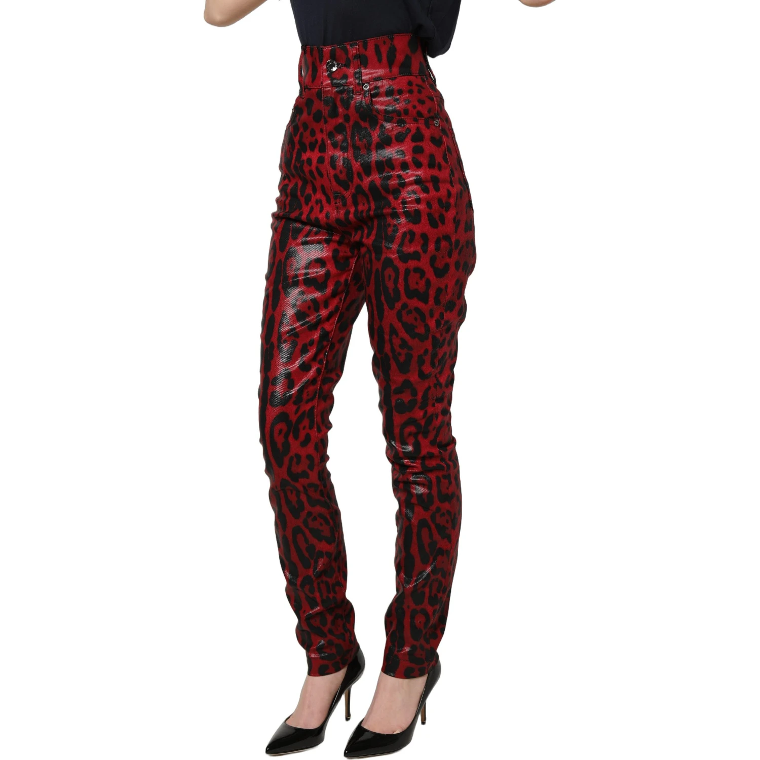 Red Leopard Skinny High Waist Denim Jeans
