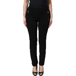 Black Viscose Mid Waist Skinny Trouser Pants