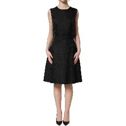 Black Floral Jacquard Sleeveless A-line Dress