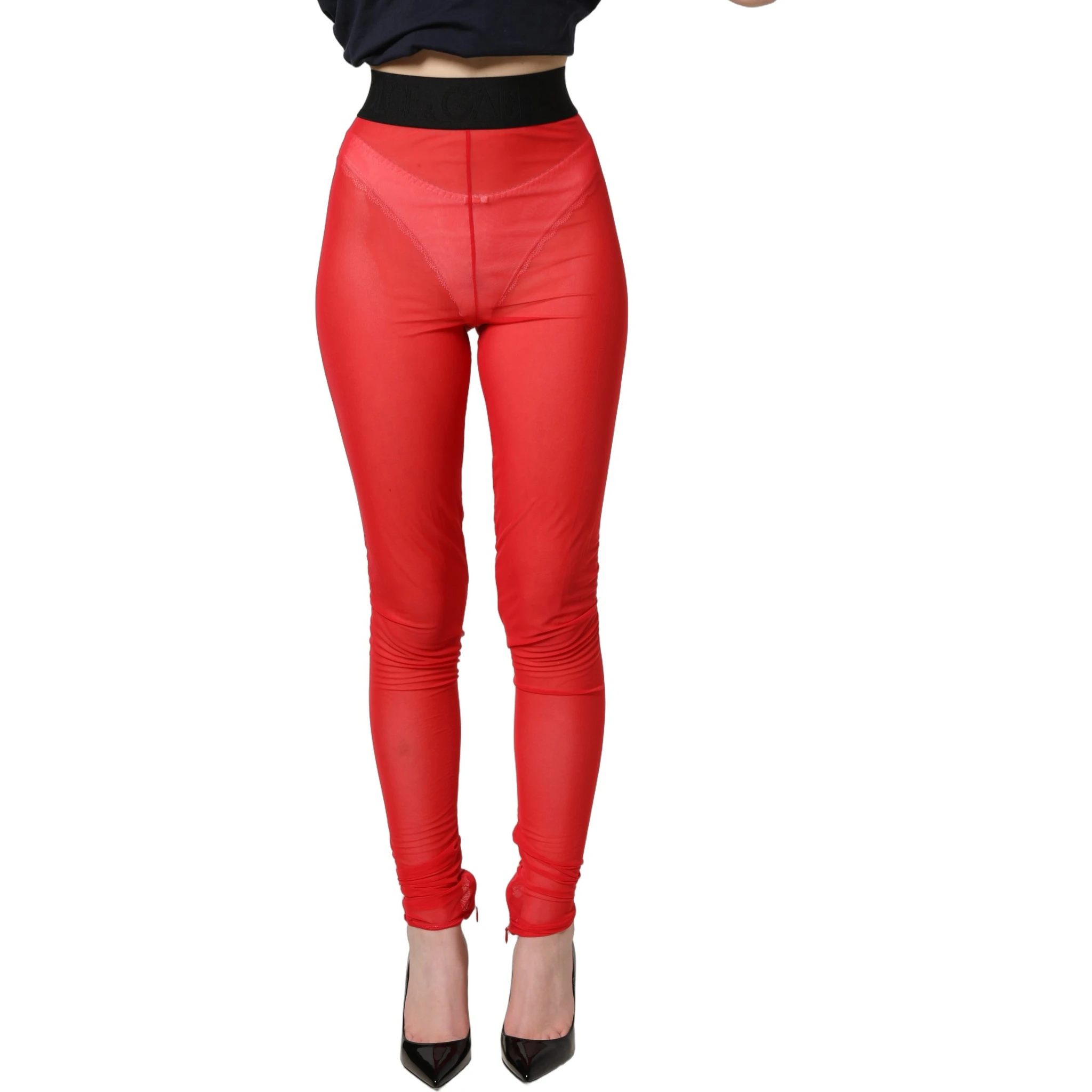 Red Nylon Stretch Slim Legging Trouser Pants