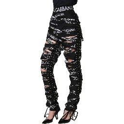 Black Logo Tape Cut Out Skinny High Waist Pants