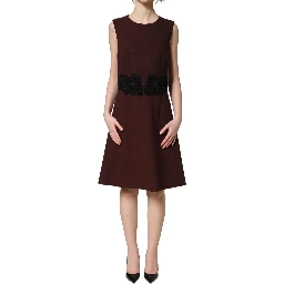 Maroon Lace Sleeveless Knee Length Dress