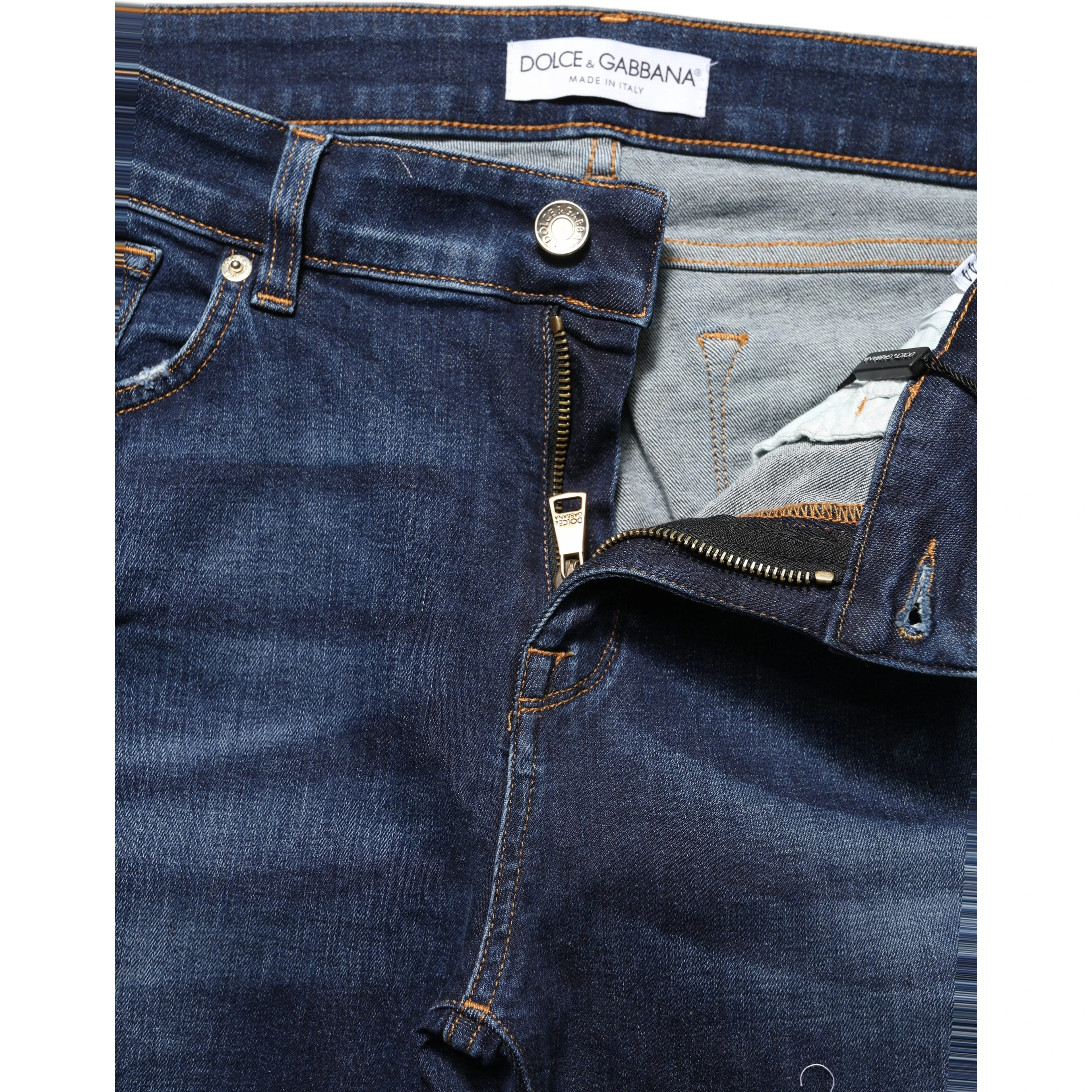 Blue Distressed Skinny Cotton Denim Jeans