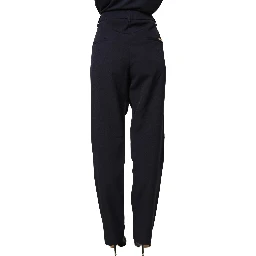 Dark Blue High Waist Straight Dress Formal Trouser Pants