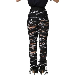 Black Logo Tape Cut Out Skinny High Waist Pants